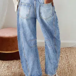 all about you Women Wide Leg Mid-Rise Light Fade Cotton Jeans image 4