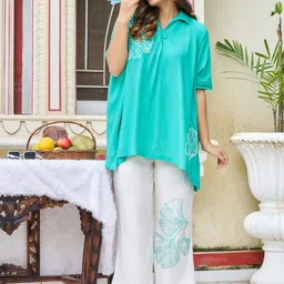 Kaftanize Green Color With Leaf Embroidery Co-ord Set-picture-37