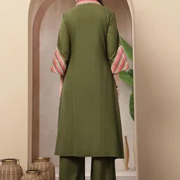 Stylum Women Ethnic Motifs Embroidered Regular Mirror Work Kurta with Palazzos image 2