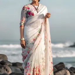 Anouk Floral Linen Blend Saree image 1