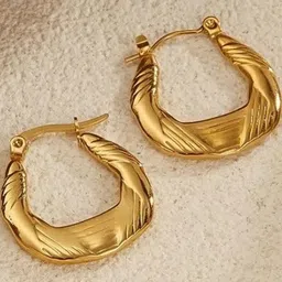 Estailo fashion Gold-Plated Contemporary Shaped Hoop Earrings-picture-10