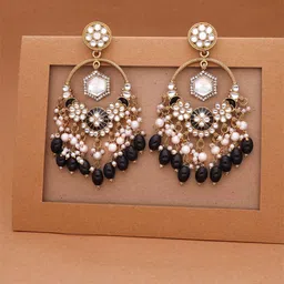 DIVASTRI Kundan Gold-Tone Teardrop Shaped Artificial Pearls and Stone Drop Earrings-picture-13
