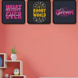 Aura Black & Pink 3 Pieces Motivational Quotes Wood Wall Art-picture-15