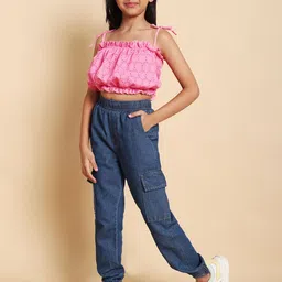 YK Girls Schiffli Shoulder Straps Pure Cotton Top With Jogger-picture-29