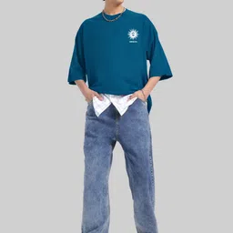 AUSK Graphic Printed Round Neck Drop-Shoulder Sleeves Pure Cotton Oversized T-shirt image 2