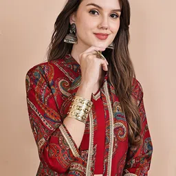 Claura V-Neck Chanderi Silk Top & Palazzo With Shrug image 3