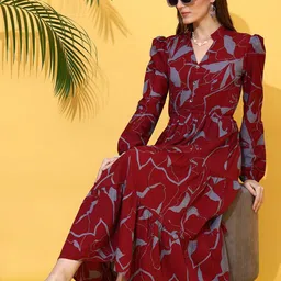 Honky Tonky Women Floral Print Crepe Fit & Flare Midi Dress-image-94