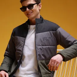 HERE&NOW Colorblocked Mock Collar Padded Jacket-picture-19