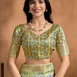 you shop we ship Woven Design Zari Silk Blend Handloom Saree image 2