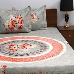 Steve & Anderson Grey & Orange Ethnic Motifs 180 TC King Bedsheet with 2 Pillow Covers image 4