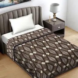 FABINALIV Brown & White Geometric Woollen AC Room 233 GSM Single Bed Blanket-image-60