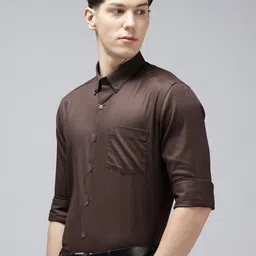 Arrow Pure Cotton Self-Design Button-Down Collar Manhattan Slim Fit Formal Shirt image 4
