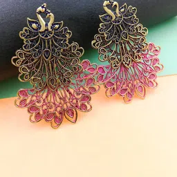 Saizen Gold-Plated Peacock Shaped Drop Earrings image 4