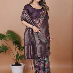 PEACH PIPER Floral Woven Design Zari Banarasi Saree image 2