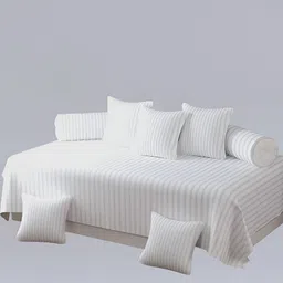 WELLNEST Set Of 8 White Striped Diwan Set image 1