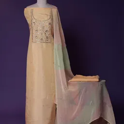 ZARI Floral Embroidered Sequinned Pure Silk Unstitched Dress Material-image-64