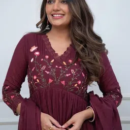 MILAAV Women Embroidered Regular Pure Cotton Kurta with Trousers & With Dupatta image 3