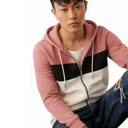 Try This Colourblocked Hooded Long Sleeves Front-Open Sweatshirt-picture-44
