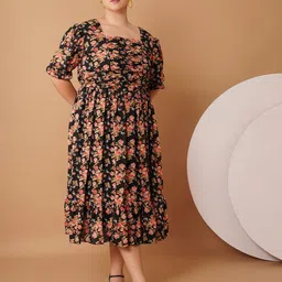 Sztori Women Floral Printed Georgette Fit & Flare Midi Dress-image-32