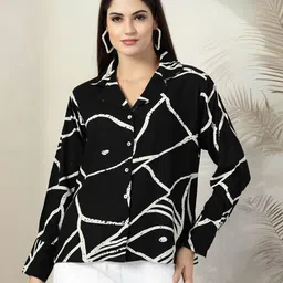 pluss Women Regular Fit Printed Spread Collar Casual Shirt-picture-18