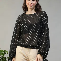 Oxolloxo Women Polka Dots Printed Round Neck Puff Sleeve Top-picture-23