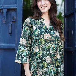 HERE&NOW Floral Printed Straight Kurta With Trouser image 5