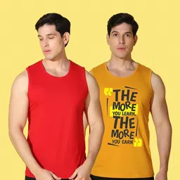 WOOSTRO Men Pack of 2 Typography Printed Round Neck Cotton Slim Fit Sports T-shirts image 3