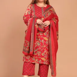 KALINI Floral Printed Regular Pure Cotton Straight Kurta with Trousers &  Dupatta-image-53