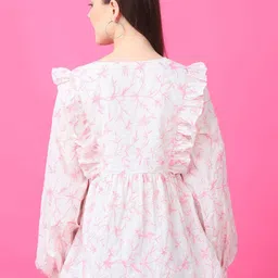 JAKANARY Ethnic Motifs Print Ruffle Puff Sleeve Cotton Top image 5