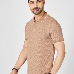 BYFORD by Pantaloons Men Geometric Printed Polo Collar Cotton Slim Fit T-shirt image 3