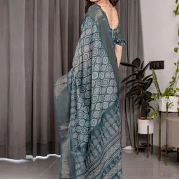 MAHARANI COUTURE Digital Printed Zari Pure Linen Banarasi Saree image 2