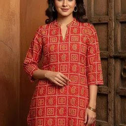 THE FAB FACTORY Print Mandarin Collar Ethnic Cotton Top-picture-29