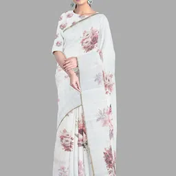 The Chennai Silks Floral printed Chanderi Saree with blouse piece-image-18