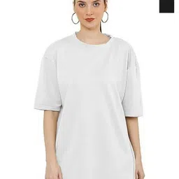 NOTWILD Women Pack Of 2 Solid Round Neck Cotton Oversized T-shirts image 1