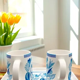 MITHILA Handicrafts Blue & White Textured Ceramic Glossy Mugs Set of Cups and Mugs image 2