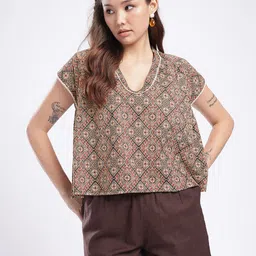 fusion by glitchez Geometric Printed Boxy Top image 2