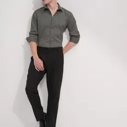 HIGHLANDER Popcorn Textured Self Design Spread Collar Long Sleeves Slim Fit Shirt image 4