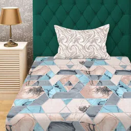 Aura Blue & Brown Geometric Printed 300 TC Single Bedsheet Set 2.25 m x 1.5 m-picture-32
