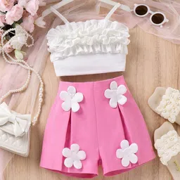 NABBU Girls Self Design Shoulder Straps Top With Shorts image 5