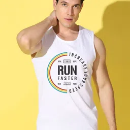 WOOSTRO Pack Of 2 Printed Combed Cotton Gym Vests VWS26(RUN WHITE)(PLAIN BLACK) image 2