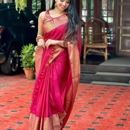 PHEASANT Woven Design Jacquard Banarasi Saree With Unstitched Blouse Piece image 2