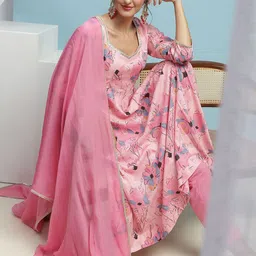 Khushal K Women Floral Printed Regular Kurta with Palazzos & With Dupatta image 5