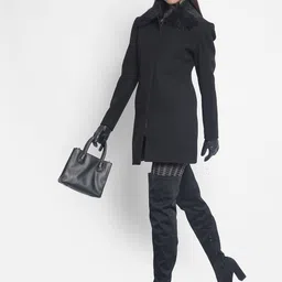 crimsoune club Wool Blend Self Design Coat For Women-picture-13