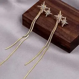PolluxCraft Korean Gold Plated Stone Studded Contemporary Drop Earrings-image-91