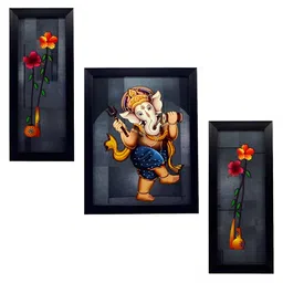 Indianara Grey & Yellow 3 Piece Wood Religious Wall Paintings-image-45
