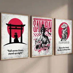 Kotart White & Red 3 Pieces Japanese Art Wooden Rectangle Wall Arts-picture-41