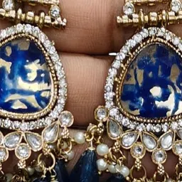 OPUS GEMS Artificial Stones Studded And Beaded Teardrop Shaped Drop Earrings image 3