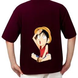 Starsbuyer Men Monkey D Luffy Graphic Printed Oversized Cotton T-shirt image 2