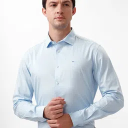Basics Men Slim Fit Spread Collar Solid Cotton Formal Shirt-image-2