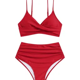 DREAM X FASHION V-Neck Adjustable Straps High-Waist Swim Bikini Set image 3